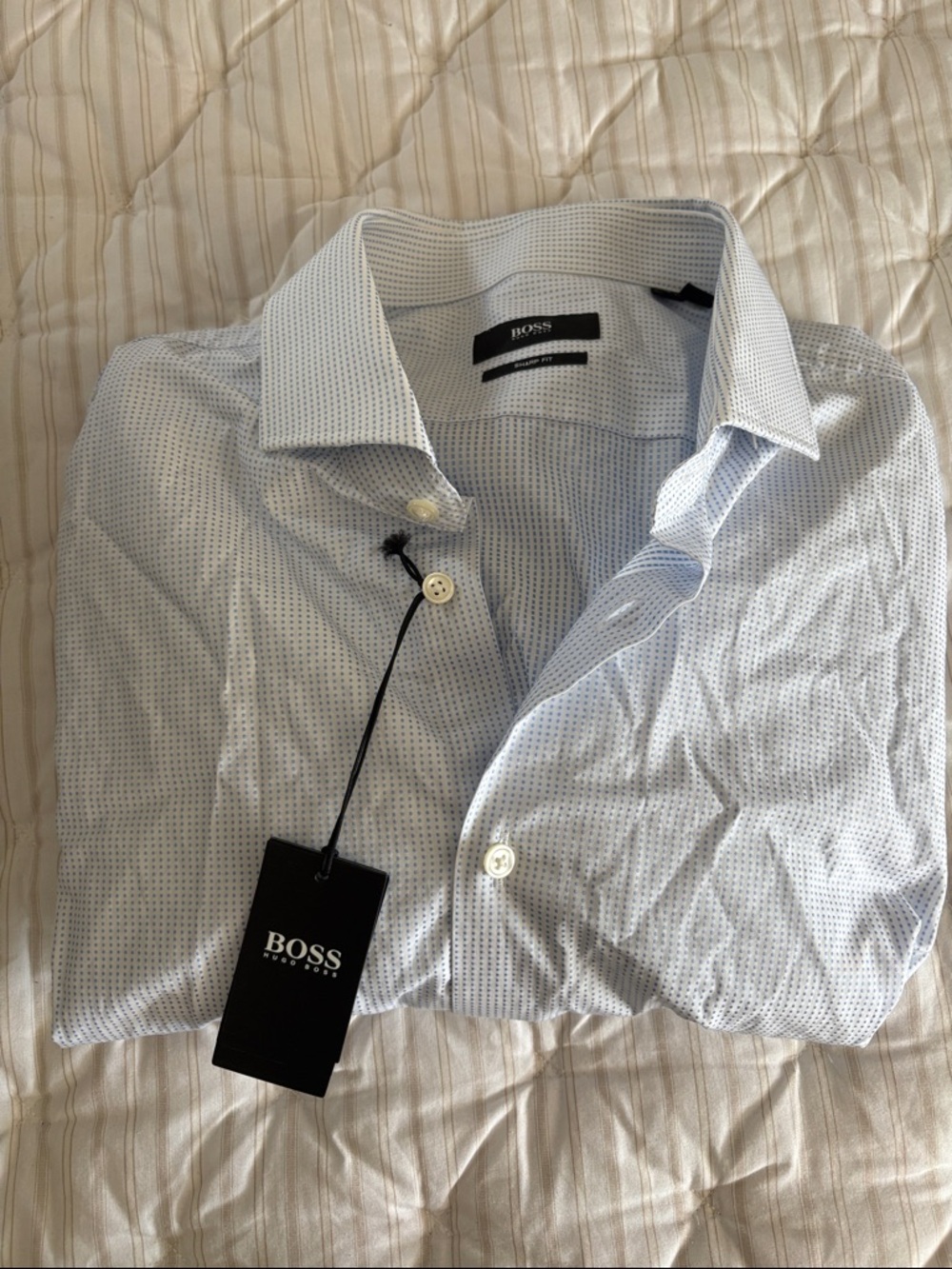 BOSS Men's Light Blue Micro-Pattern Dress Shirt